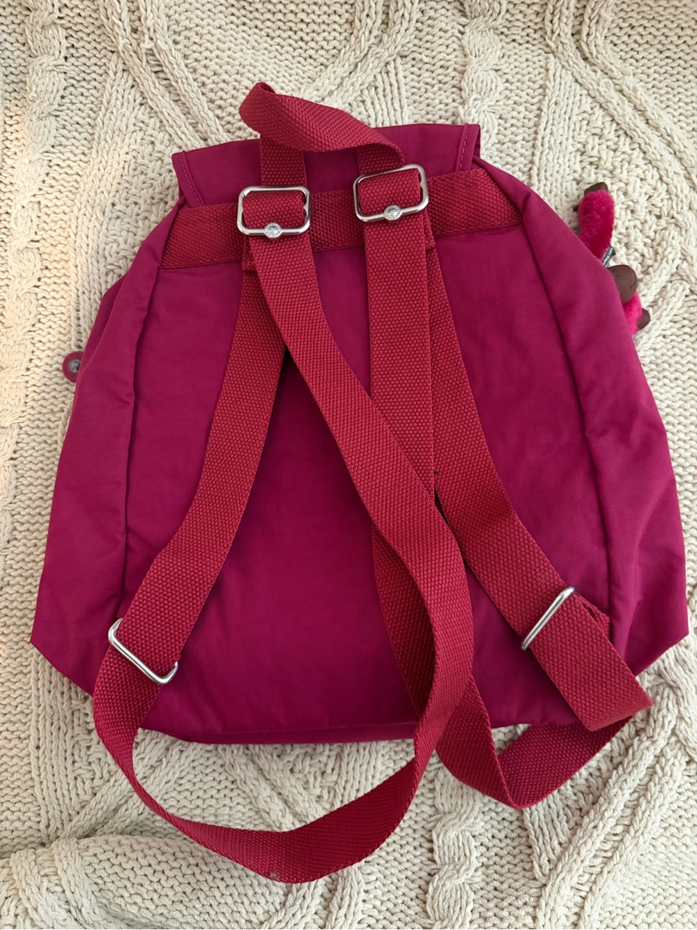 Kipling Raspberry Pink Small Flap Backpack with Monkey Keychain - Picture 2 of 9